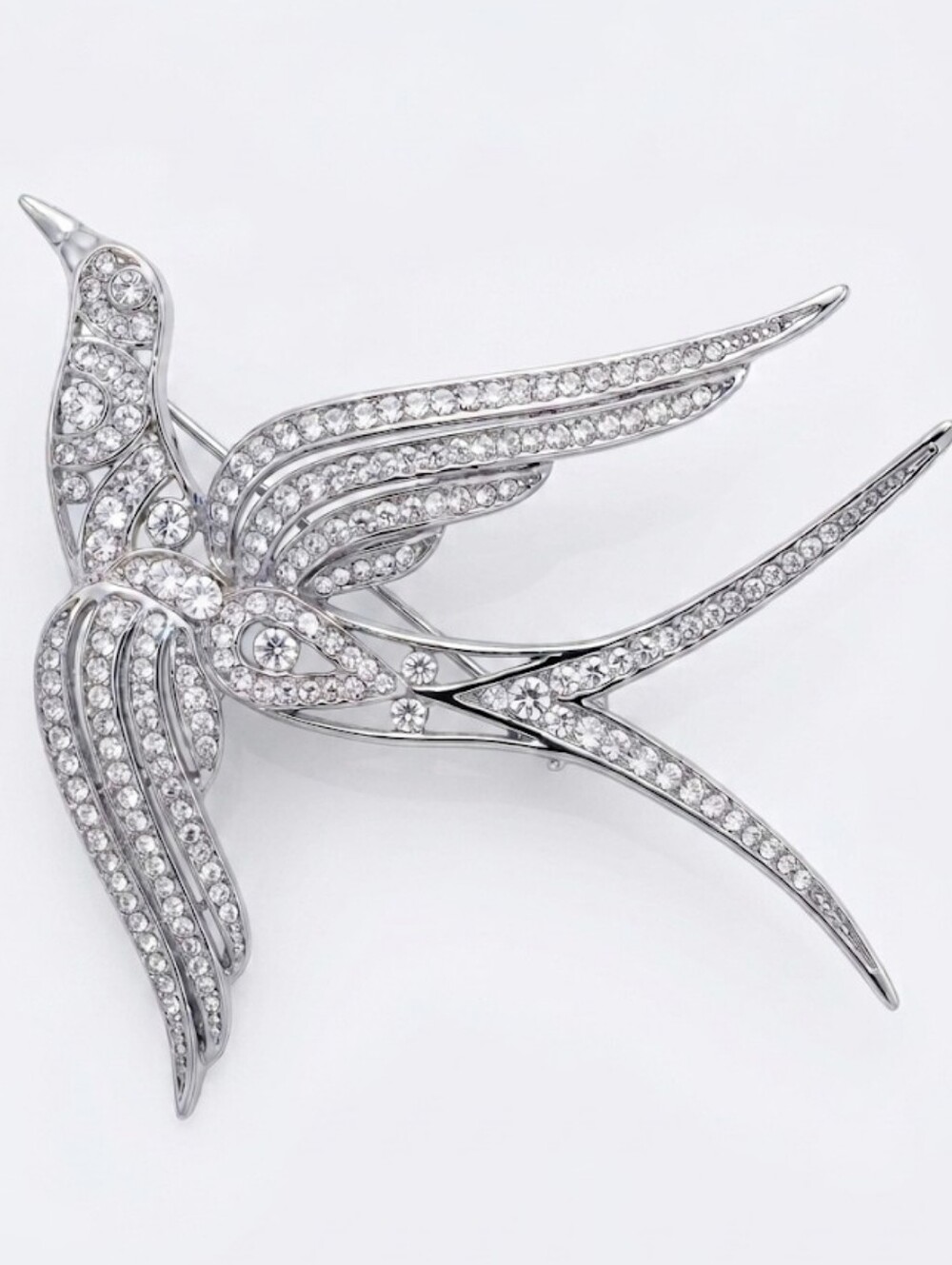 P & M Paris Crystal Swallow Bird Brooch - Silver Tone Austrian Crystals